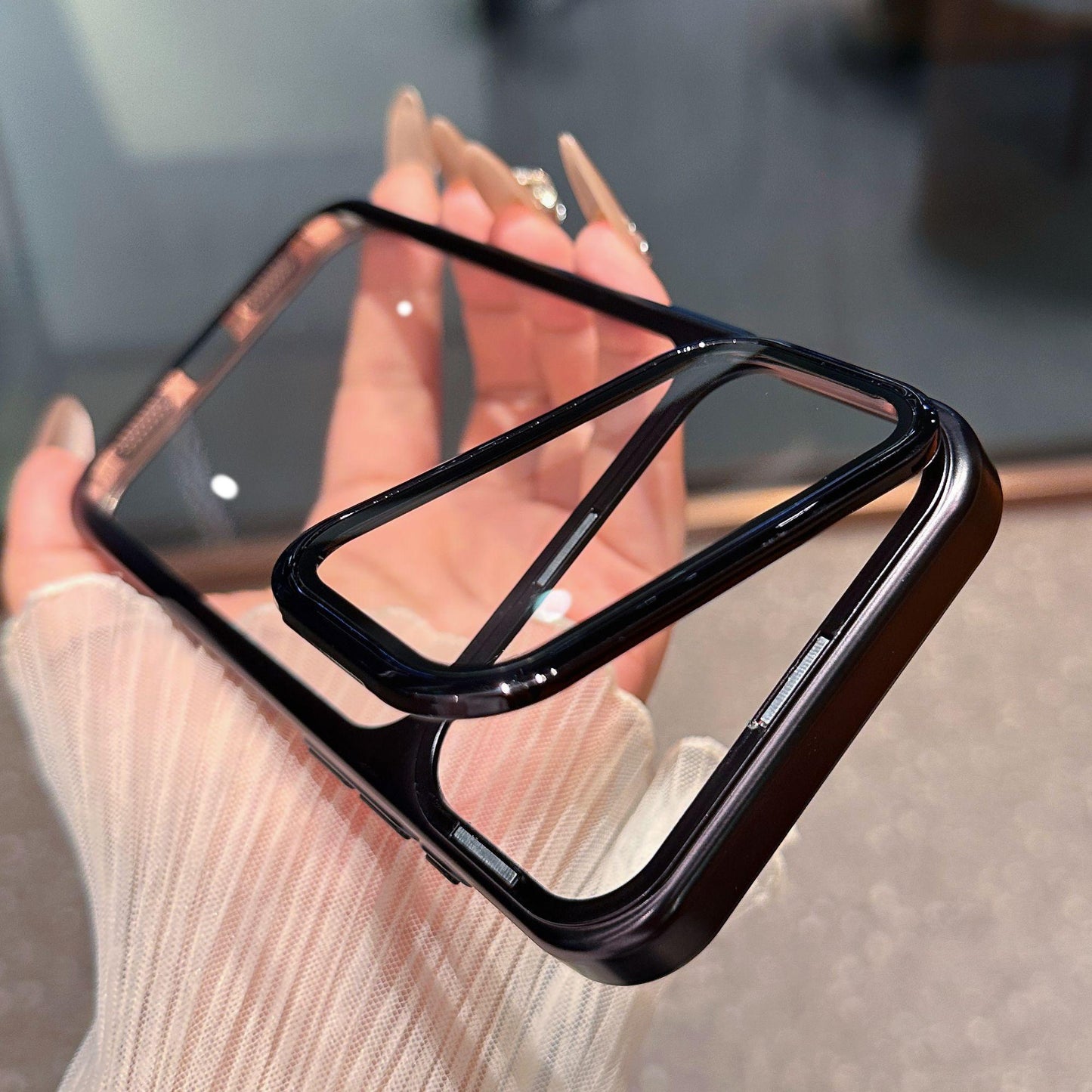 Large-Window Foldable Cover Lens Protection Frame Case Cover for iPhone