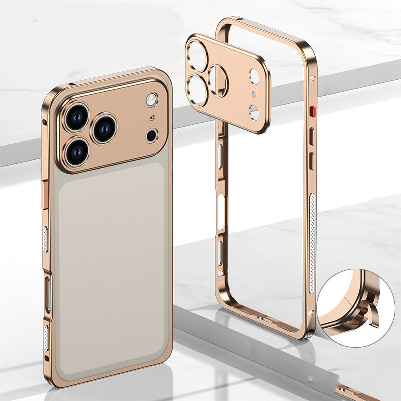 Metal Bare Frame Heat-Dissipating iPhone Case with Seahorse Buckle Design