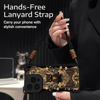 Black Cat & Gold Pattern Phone Cover with Strap